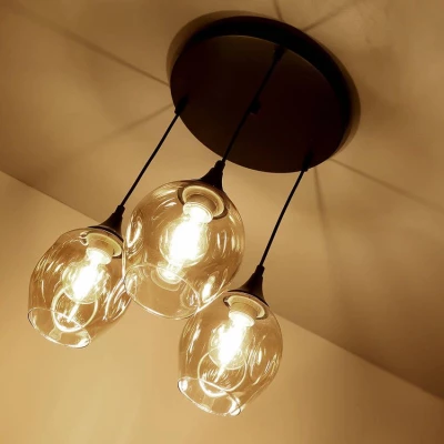 Závesné designové svietidlo ASPA - 3xE27, 40W, čierne / jantárové