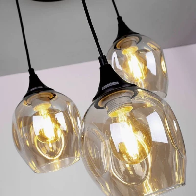 Závesné designové svietidlo ASPA - 3xE27, 40W, čierne / jantárové
