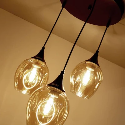 Závesné designové svietidlo ASPA - 3xE27, 40W, čierne / jantárové