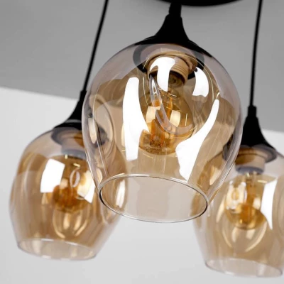 Závesné designové svietidlo ASPA - 3xE27, 40W, čierne / jantárové