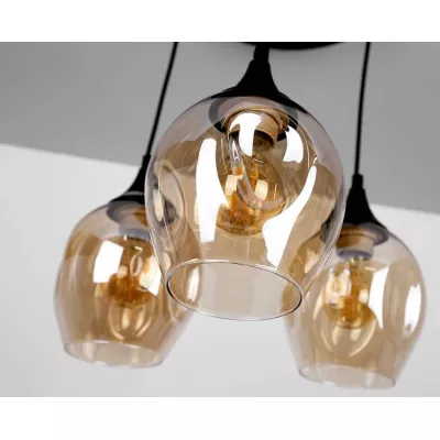 Závesné designové svietidlo ASPA - 3xE27, 40W, čierne / jantárové
