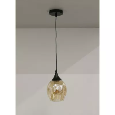 Závesné designové svietidlo ASPA - 1xE27, 40W, čierne / jantárové