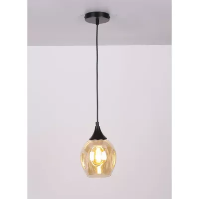 Závesné designové svietidlo ASPA - 1xE27, 40W, čierne / jantárové