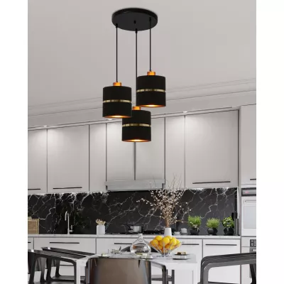 Moderné závesné osvetlenie ASSAM - 3xE27, 60W, čierne / zlaté