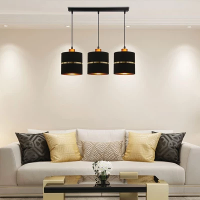 Závesné moderné svetlo nad jedálenský stôl ASSAM - 3xE27, 60W, čierne / zlaté