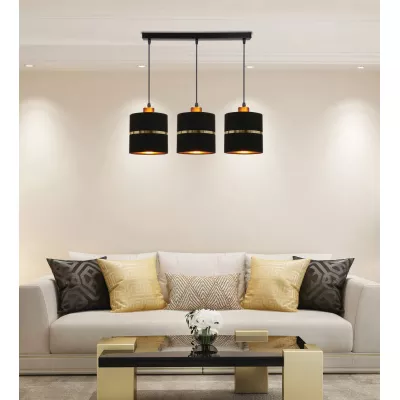 Závesné moderné svetlo nad jedálenský stôl ASSAM - 3xE27, 60W, čierne / zlaté