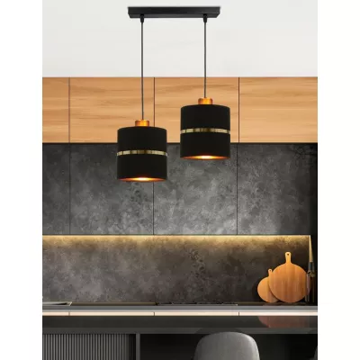 Závesné moderné svetlo nad jedálenský stôl ASSAM - 2xE27, 60W, čierne / zlaté
