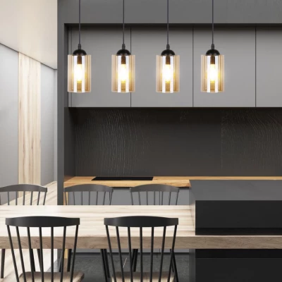 Závesné moderné svietidlo nad jedálenský stôl BISTRO - 4xE27, 40W, čierne / jantárové