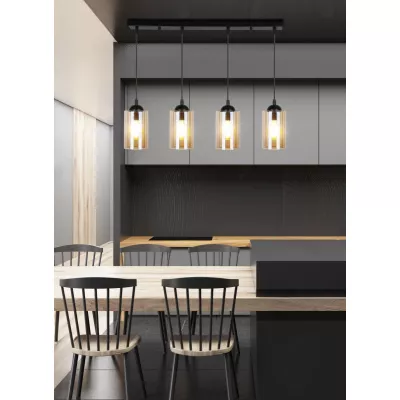 Závesné moderné svietidlo nad jedálenský stôl BISTRO - 4xE27, 40W, čierne / jantárové
