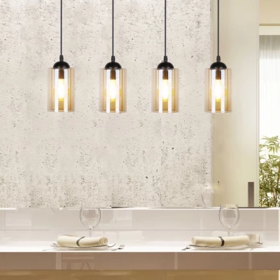 Závesné moderné svietidlo nad jedálenský stôl BISTRO - 4xE27, 40W, čierne / jantárové