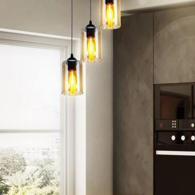 Závesné moderné svietidlo BISTRO - 3xE27, 40W, čierne / jantárové