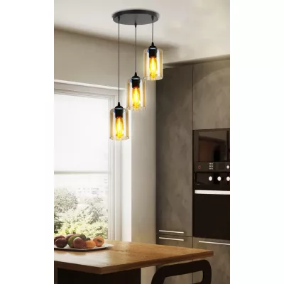 Závesné moderné svietidlo BISTRO - 3xE27, 40W, čierne / jantárové