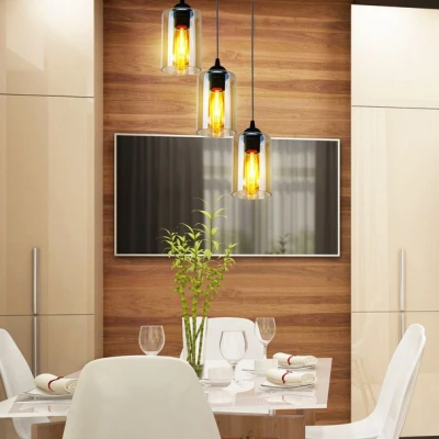 Závesné moderné svietidlo BISTRO - 3xE27, 40W, čierne / jantárové