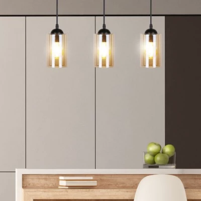 Závesné moderné svietidlo nad jedálenský stôl BISTRO - 3xE27, 40W, čierne / jantárové