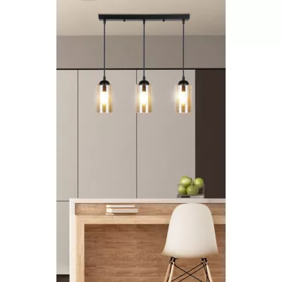 Závesné moderné svietidlo nad jedálenský stôl BISTRO - 3xE27, 40W, čierne / jantárové