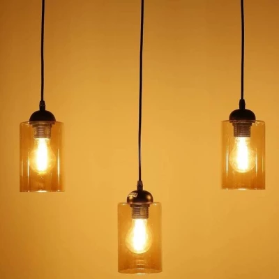 Závesné moderné svietidlo nad jedálenský stôl BISTRO - 3xE27, 40W, čierne / jantárové