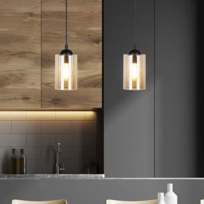 Závesné moderné svietidlo nad jedálenský stôl BISTRO - 2xE27, 40W, čierne / jantárové
