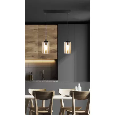Závesné moderné svietidlo nad jedálenský stôl BISTRO - 2xE27, 40W, čierne / jantárové
