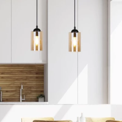 Závesné moderné svietidlo nad jedálenský stôl BISTRO - 2xE27, 40W, čierne / jantárové