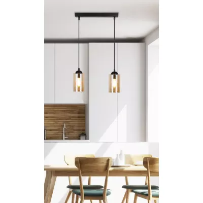 Závesné moderné svietidlo nad jedálenský stôl BISTRO - 2xE27, 40W, čierne / jantárové