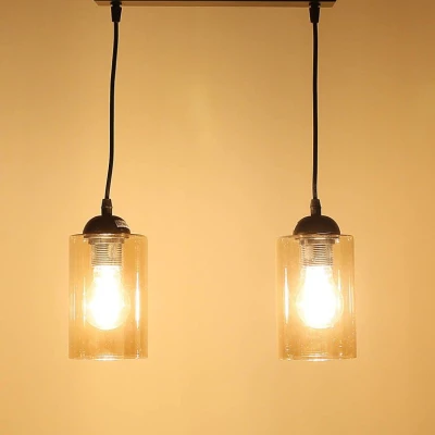 Závesné moderné svietidlo nad jedálenský stôl BISTRO - 2xE27, 40W, čierne / jantárové