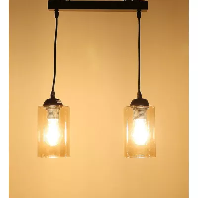 Závesné moderné svietidlo nad jedálenský stôl BISTRO - 2xE27, 40W, čierne / jantárové