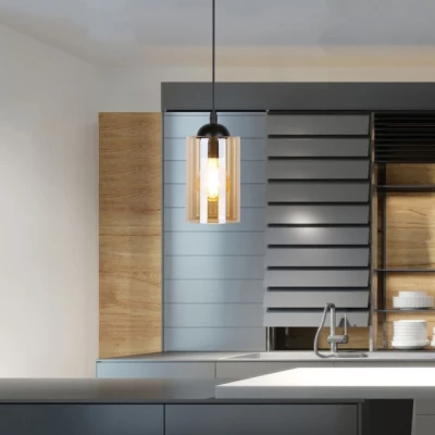 Závesné moderné svietidlo BISTRO - 1xE27, 40W, čierne / jantárové