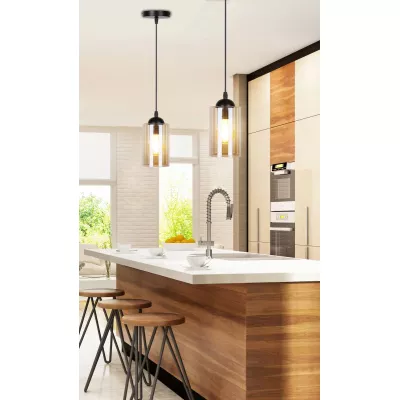 Závesné moderné svietidlo BISTRO - 1xE27, 40W, čierne / jantárové