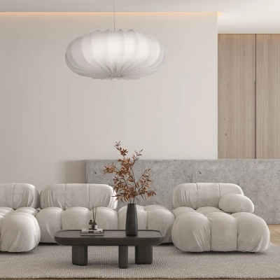 Dizajnové závesné osvetlenie CAFEE - 1xE27, 40W, 66cm, okrúhle, biele / latte