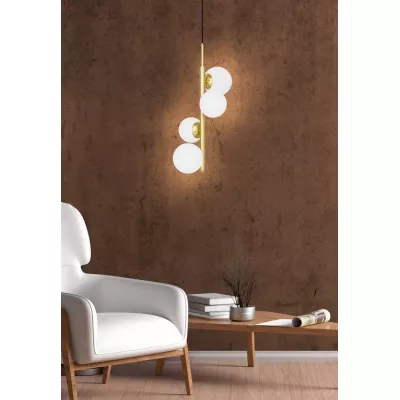 Závesné art deco svietidlo CORDEL - 4xG9, 28W, mosadzné / biele