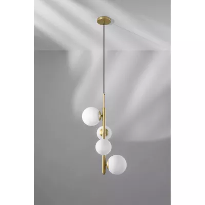 Závesné art deco svietidlo CORDEL - 4xG9, 28W, mosadzné / biele