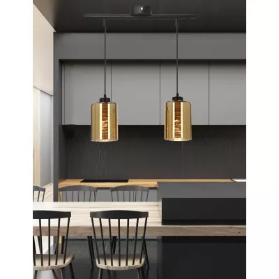 Moderné závesné osvetlenie nad jedálenský stôl COX - 2xE27, 60W, zlaté