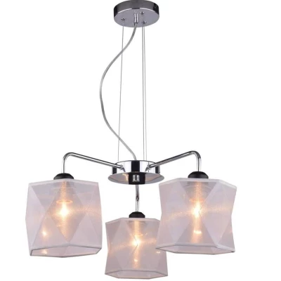Závesný trojramenný luster na lanku NOSJA - 3xE27, 40W, chrómovaný / biely