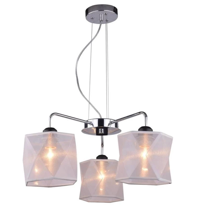 Závesný trojramenný luster na lanku NOSJA - 3xE27, 40W, chrómovaný / biely