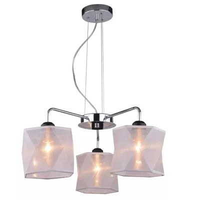Závesný trojramenný luster na lanku NOSJA - 3xE27, 40W, chrómovaný / biely