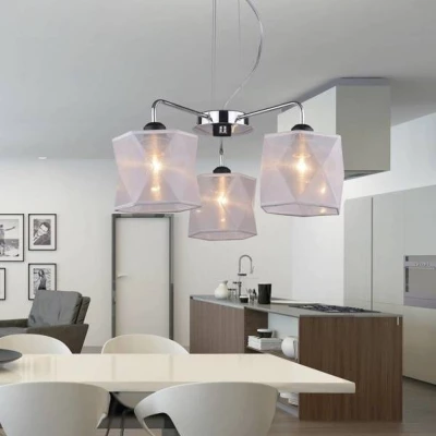 Závesný trojramenný luster na lanku NOSJA - 3xE27, 40W, chrómovaný / biely