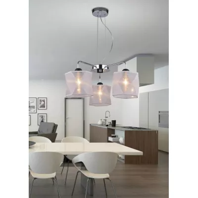 Závesný trojramenný luster na lanku NOSJA - 3xE27, 40W, chrómovaný / biely