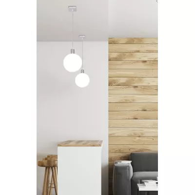 Moderné závesné osvetlenie ODEN - 1xG9, 40W, 15cm, guľa, chrómované / biele