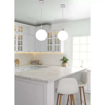 Moderné závesné osvetlenie ODEN - 1xG9, 40W, 15cm, guľa, chrómované / biele