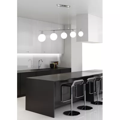 Závesné osvetlenie nad jedálenský stôl ODEN - 5xG9, 40W, chrómované / biele
