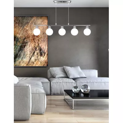 Závesné osvetlenie nad jedálenský stôl ODEN - 5xG9, 40W, chrómované / biele