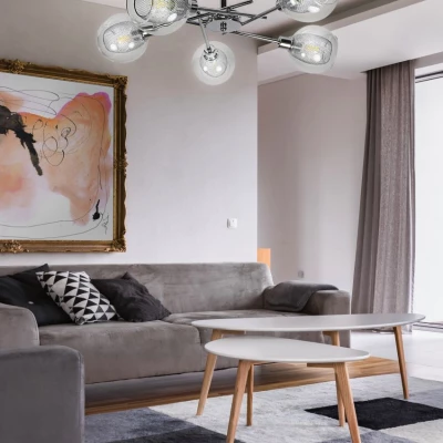 Závesné designové osvetlenie OZZO - 5xE14, 40W, chrómované / číre