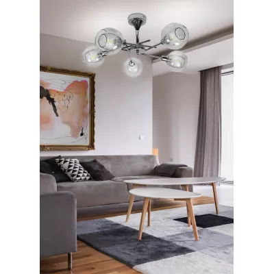 Závesné designové osvetlenie OZZO - 5xE14, 40W, chrómované / číre