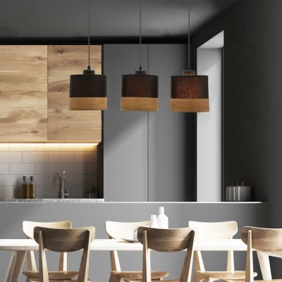 Závesné svetlo škandinávskeho štýlu PORTO - 3xE27, 60W, čierne / hnedé