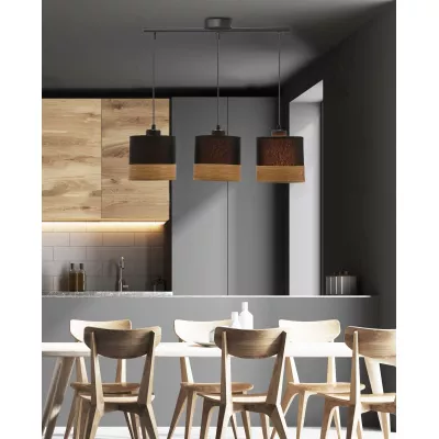 Závesné svetlo škandinávskeho štýlu PORTO - 3xE27, 60W, čierne / hnedé