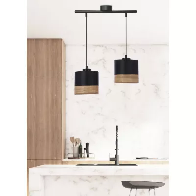Závesné svetlo škandinávskeho štýlu PORTO - 2xE27, 60W, čierne / hnedé