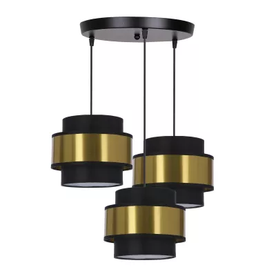 Moderný okrúhly závesný luster PRESTIGE - 3xE27, 40W, čierny / zlatý