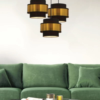 Moderný okrúhly závesný luster PRESTIGE - 3xE27, 40W, čierny / zlatý