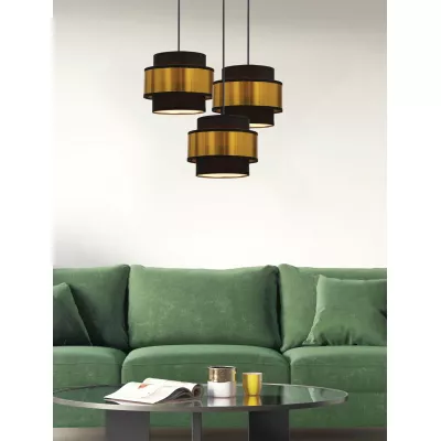 Moderný okrúhly závesný luster PRESTIGE - 3xE27, 40W, čierny / zlatý