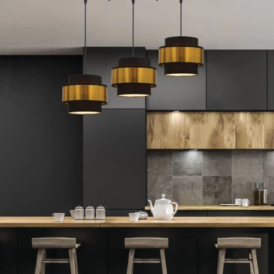 Moderný závesný luster nad jedálenský stôl PRESTIGE - 3xE27, 40W, čierny/zlatý